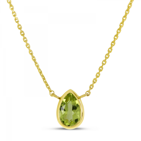 14K Yellow Gold Pear Peridot Birthstone Necklace