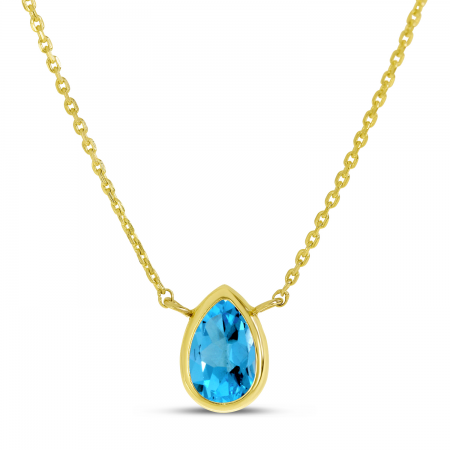 14K Yellow Gold Pear Blue Topaz Birthstone Necklace