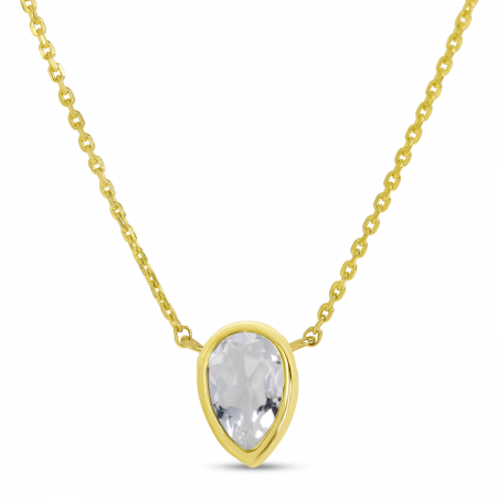 14K Yellow Gold Pear White Topaz Birthstone Necklace