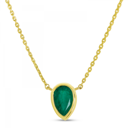 14K Yellow Gold Pear Emerald Birthstone Necklace