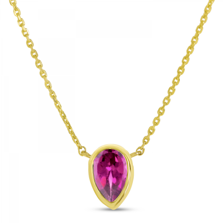 14K Yellow Gold Pear Pink Tourmaline Birthstone Necklace