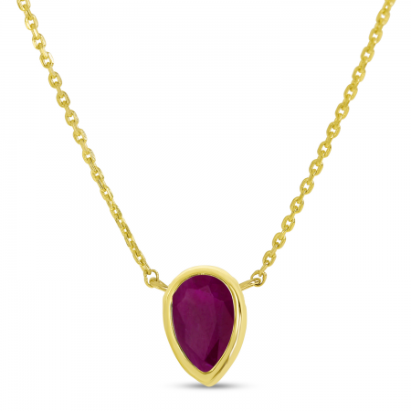 14K Yellow Gold Pear Ruby Birthstone Necklace