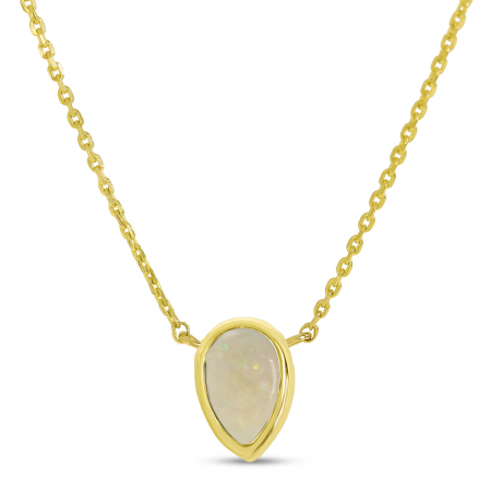 14K Yellow Gold Pear Opal Birthstone Necklace