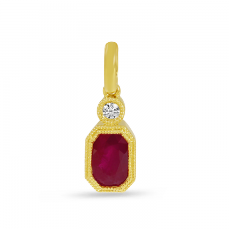 14K Yellow Gold Ruby Precious Millgrain Hexagon Pendant