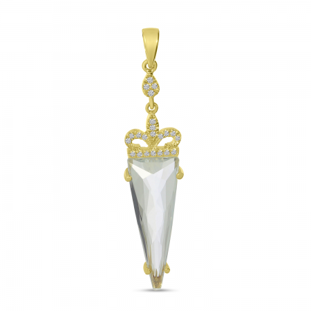 14K Yellow Gold White Topaz Trillion Cut Dangle Pendant