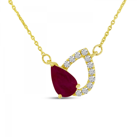 14K Yellow Gold Pear Cut Ruby Pear Diamond Shadow Necklace