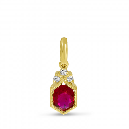 14K Yellow Gold Oval Ruby Precious Millgrain Pendant