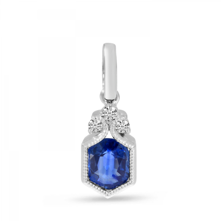 14K White Gold Oval Sapphire Precious Millgrain Pendant