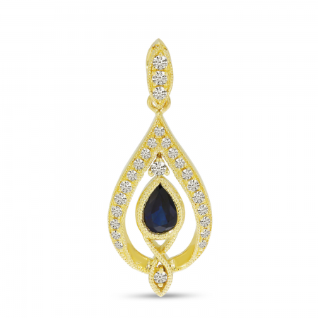 14K Yellow Gold Sapphire Pear Teardrop Pendant