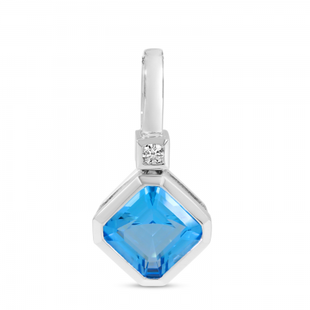 14K White Gold Octagon Blue Topaz Pendant