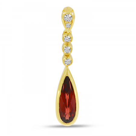 14K Yellow Gold Garnet Teardrop Diamond Pendant