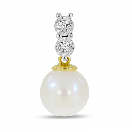 14K Yellow Gold Two Diamond & Pearl Pendant