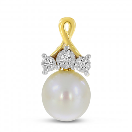 14K Yellow Gold Crossover Diamond & Pearl Pendant