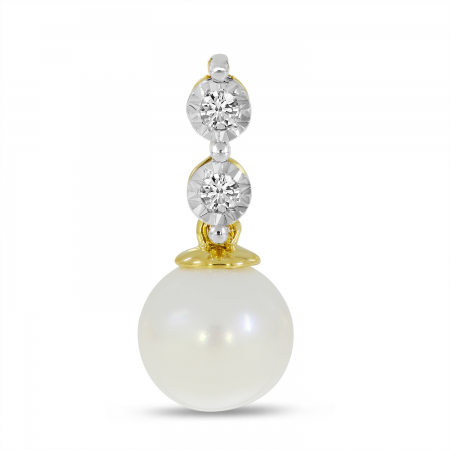 14K Yellow Gold Two Diamond & Pearl Drop Pendant