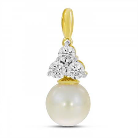 14K Yellow Gold Diamond Triangle & Pearl Pendant