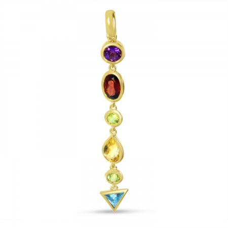 14K Yellow Gold Multi Semi-Precious Shapes Drop Pendant