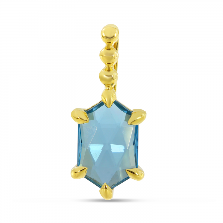 14K Yellow Gold Hexagon Blue Topaz Beaded Pendant