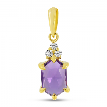 14K Yellow Gold Hexagon Amethyst & Diamond Pendant