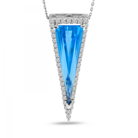 14K White Gold Trillion Blue Topaz Diamond Halo Pendant
