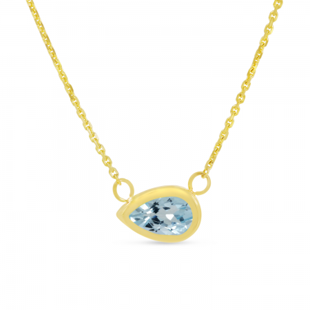 14K Yellow Gold Pear Aquamarine East 2 West Birthstone Necklace