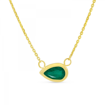 14K Yellow Gold Pear Emerald East 2 West Birthstone Necklace