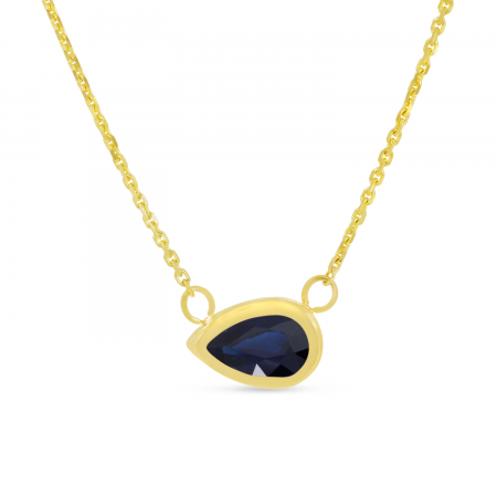 14K Yellow Gold Pear Sapphire East 2 West Birthstone Necklace