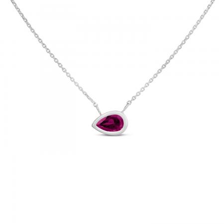 14K White Gold Pear Rhodalite Garnet East to West Birthstone Necklace