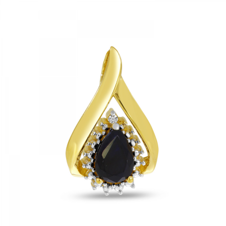 14K Yellow Gold Pear Sapphire & Diamond Precious Pendant