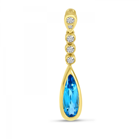 14K Yellow Gold Blue Topaz Teardrop Diamond Pendant