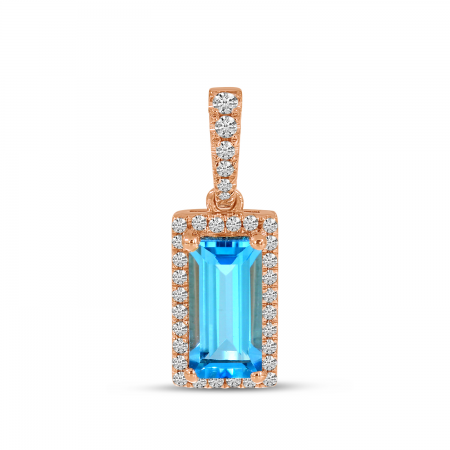 14K Rose Gold Petite Emerald-Cut Blue Topaz & Diamond Pendant