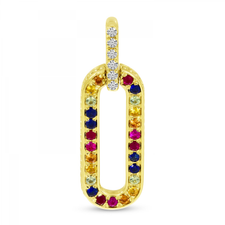 14K Yellow Gold Rainbow Sapphire & Diamond Link Pendant