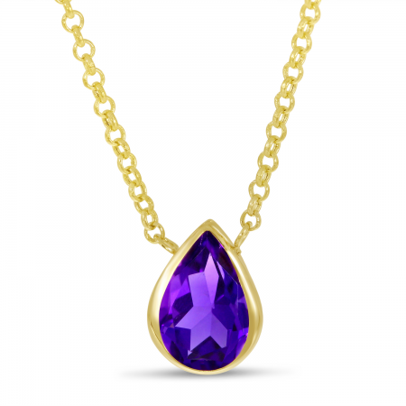 14K Yellow Gold Semi Amethyst Large Pear Necklace