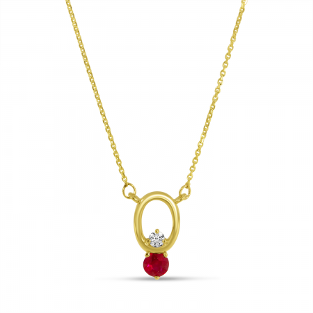 14K Yellow Gold Ruby & Diamond Open Oval Necklace
