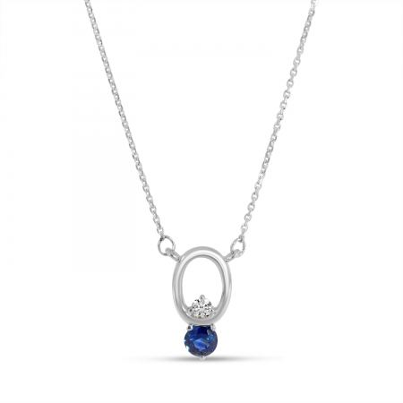 14K White Gold Sapphire & Diamond Open Oval Necklace