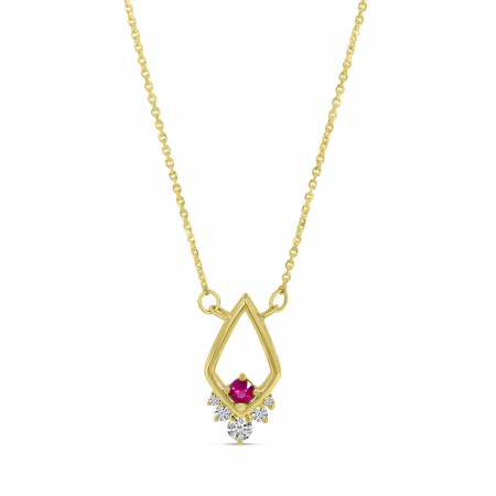 14K Yellow Gold Ruby & Diamond Open Triangle Necklace