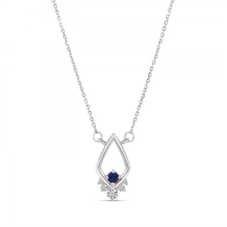 14K White Gold Round Sapphire and Diamond Triangle 18 inch Necklace\r\n14K White Gold Round Sapphire and Diamond Triangle 18 inch Necklace