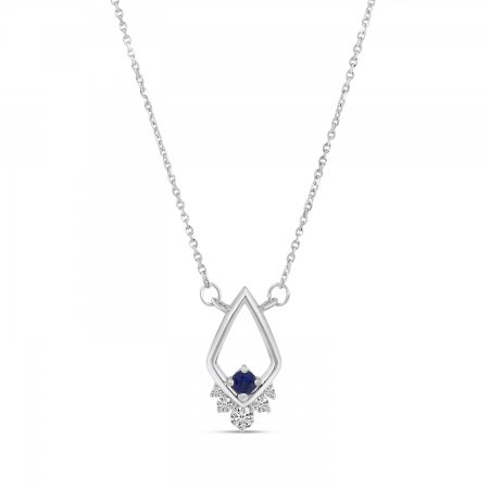 14K White Gold Sapphire & Diamond Open Triangle Necklace