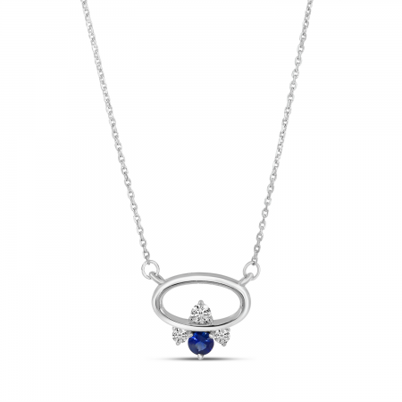 14K White Gold Sapphire & Diamond East 2 West Open Oval Necklace