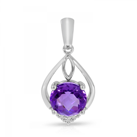 14K White Gold Round Amethyst Shape Pendant