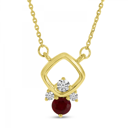 14K Yellow Gold Ruby & Diamond Open Cushion-Shape Necklace