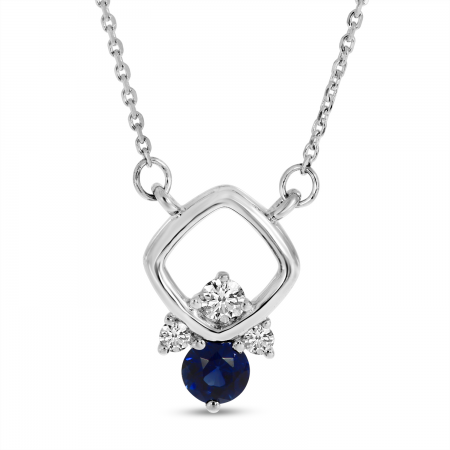 14K White Gold Sapphire & Diamond Open Cushion-Shape Necklace