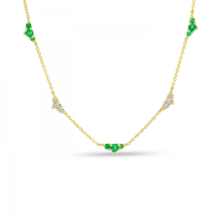 14K Yellow Gold 5-Station Emerald & Diamond Necklace