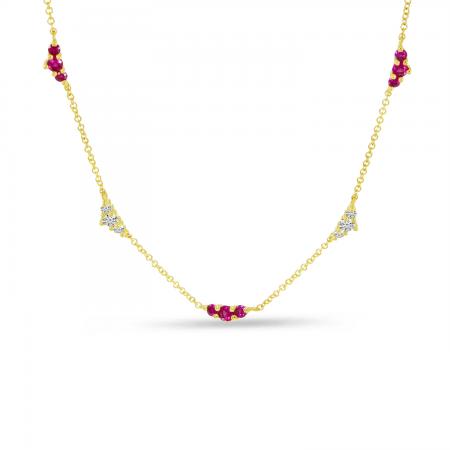 14K Yellow Gold Ruby and Diamond Alternating Stations Necklace