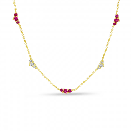 14K Yellow Gold 5-Station Ruby & Diamond Necklace