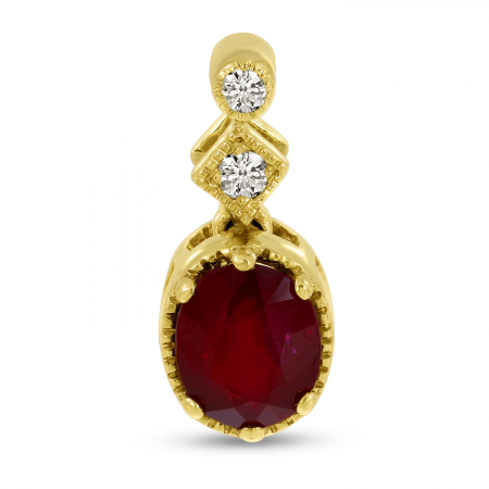 14K Yellow Gold Oval Ruby & Diamond Pendant