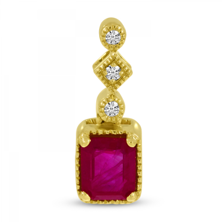 14K Yellow Gold Emerald-Cut Ruby & Diamond Pendant