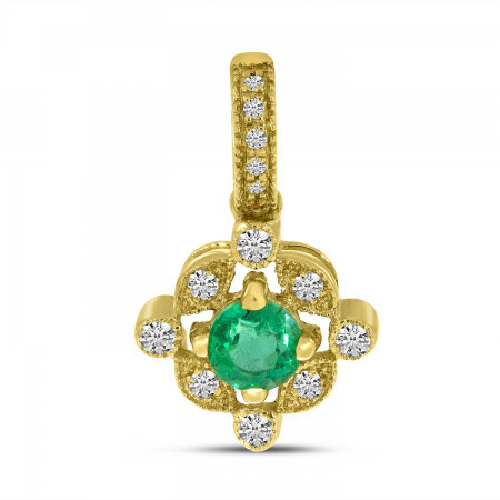 14K Yellow Gold Emerald & Diamond Pendant