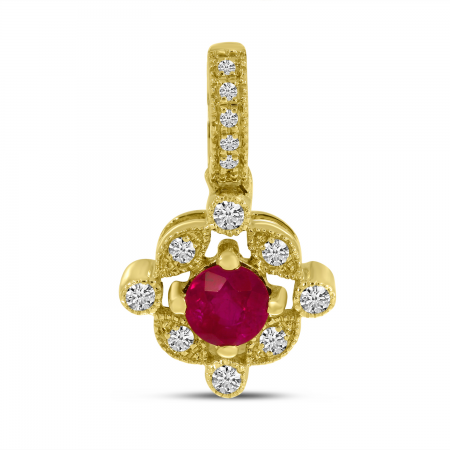 14K Yellow Gold Ruby & Diamond Pendant