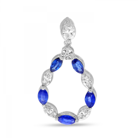 14K White Gold Marquis Sapphire & Diamond Teardrop Pendant