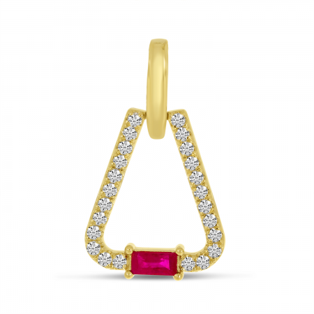 14K Yellow Gold Ruby & Diamond Open Triangle Pendant